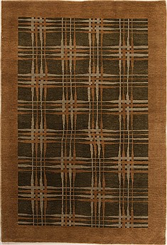Pakistani Pishavar Green Rectangle 6x9 ft Wool Carpet 14143