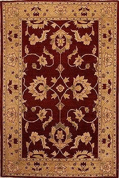 Pakistani Pishavar Red Rectangle 6x9 ft Wool Carpet 14144