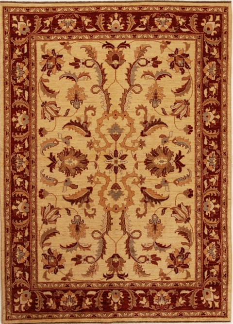 Pishavar Beige Hand Knotted 55 X 77 Area Rug 251-14148 Image 0