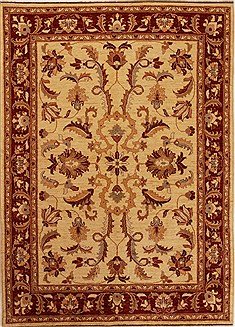 Pakistani Pishavar Beige Rectangle 5x8 ft Wool Carpet 14148