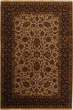 Indian Kashan Beige Rectangle 6x9 ft Wool Carpet 14152