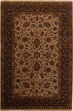 Indian Kashan Beige Rectangle 6x9 ft Wool Carpet 14152