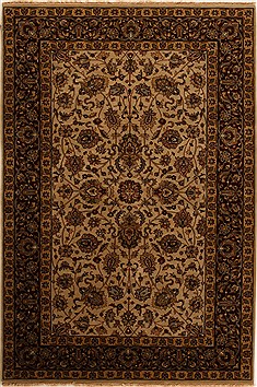 Kashan Beige Hand Knotted 6'0" X 9'0"  Area Rug 251-14152