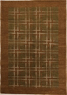 Pakistani Pishavar Green Rectangle 6x9 ft Wool Carpet 14155