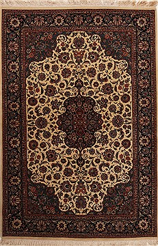 Pakistani Pak-Persian Beige Rectangle 6x9 ft Wool Carpet 14156