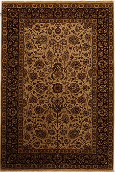 Indian Kashan Beige Rectangle 6x9 ft Wool Carpet 14157