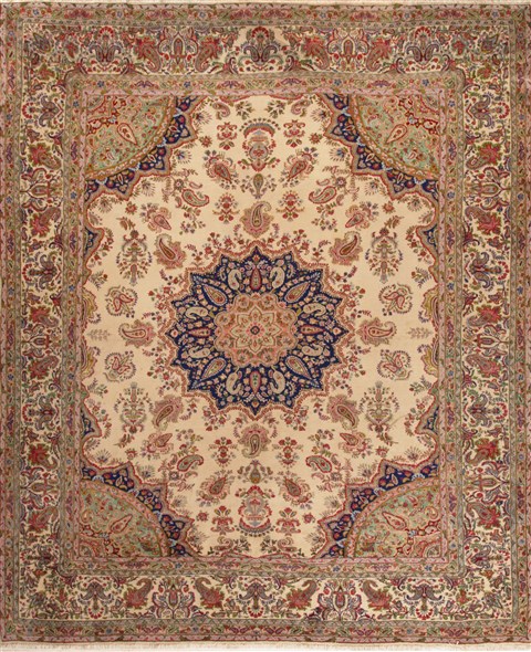 Kerman Beige Hand Knotted 92 X 114  Area Rug 251-14181 Image 0