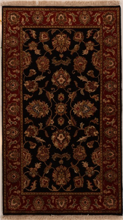 Agra Black Hand Knotted 30 X 52 Area Rug 251-14186 Image 0