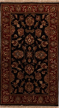 Indian Agra Black Rectangle 3x5 ft Wool Carpet 14187