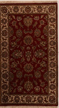 Agra Red Hand Knotted 2'11" X 5'1"  Area Rug 251-14193