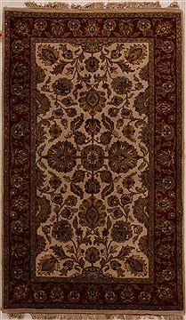 Agra Beige Hand Knotted 3'1" X 5'1"  Area Rug 251-14215