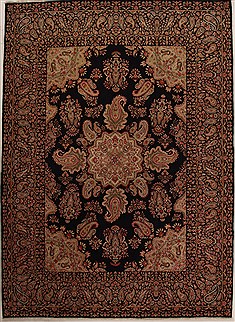 Persian Kerman Black Rectangle 9x12 ft Wool Carpet 14219