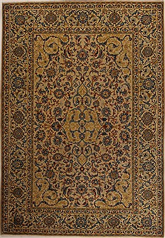Persian Kashan Beige Rectangle 8x11 ft Wool Carpet 14238