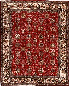 Persian Tabriz Red Rectangle 10x13 ft Wool Carpet 14263