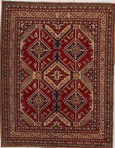 Pakistani Kazak Red Rectangle 9x12 ft Wool Carpet 14310