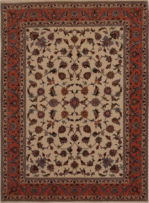 Tabriz Beige Hand Knotted 52 X 71 Area Rug 251-14367 Image 0