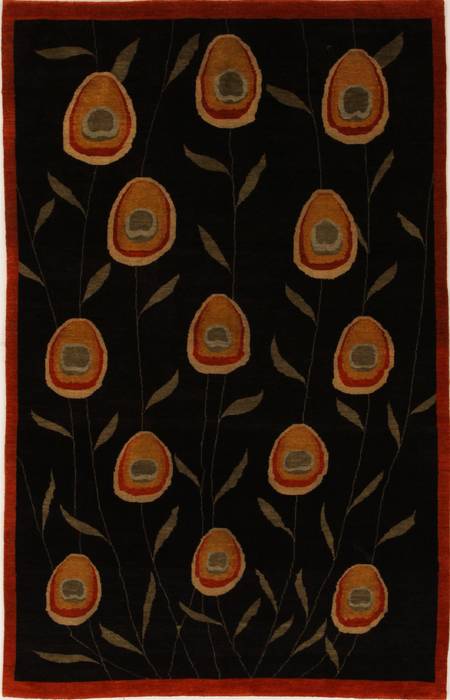 Pishavar Black Hand Knotted 57 X 88 Area Rug 251-14483 Image 0
