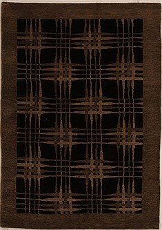 Pakistani Pishavar Black Rectangle 5x7 ft Wool Carpet 14488