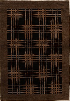 Pakistani Pishavar Black Rectangle 5x7 ft Wool Carpet 14489