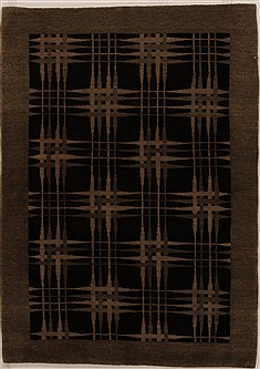 Pakistani Pishavar Black Rectangle 5x7 ft Wool Carpet 14490