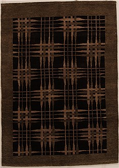 Pakistani Pishavar Black Rectangle 5x7 ft Wool Carpet 14493