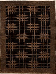 Pishavar Black Hand Knotted 4'7" X 5'11"  Area Rug 251-14496