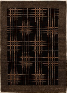Pakistani Pishavar Black Rectangle 5x7 ft Wool Carpet 14503