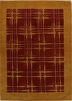 Pakistani Pishavar Red Rectangle 5x7 ft Wool Carpet 14510