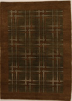 Pakistani Pishavar Green Rectangle 5x7 ft Wool Carpet 14511