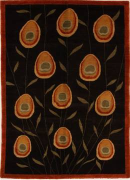 Pakistani Pishavar Black Rectangle 5x7 ft Wool Carpet 14516