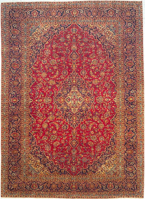 Kashan Red Hand Knotted 95 X 131  Area Rug 100-14712 Image 0