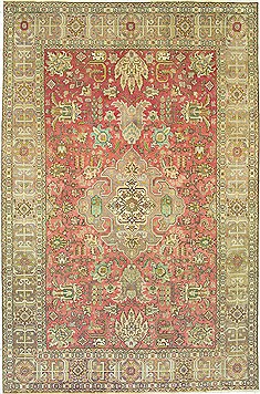 Persian Tabriz Green Rectangle 7x10 ft Wool Carpet 14780