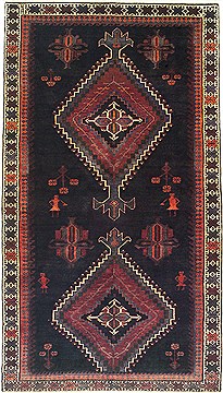 Persian Koliai Black Rectangle 5x8 ft Wool Carpet 14816