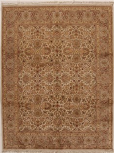 Pakistani Pak-Persian Beige Rectangle 8x10 ft Wool and Silk Carpet 14925
