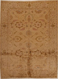 Pakistani Pishavar Beige Rectangle 8x10 ft Wool Carpet 14928