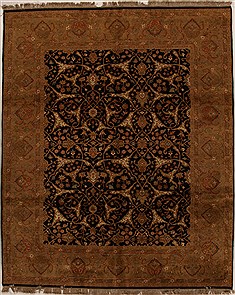 Indian Jaipur Black Rectangle 8x10 ft Wool Carpet 14933