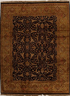 Indian Jaipur Black Rectangle 9x12 ft Wool Carpet 14935