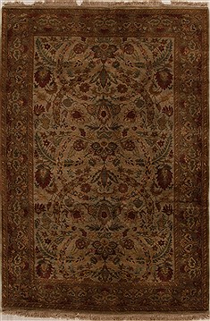Indian Jaipur Brown Rectangle 6x9 ft Wool Carpet 14943