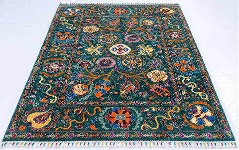 Chobi Green Hand Knotted 50 X 64 Area Rug 700-140011 Image 1