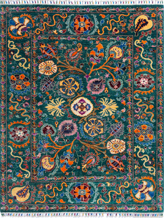 Chobi Green Hand Knotted 50 X 64 Area Rug 700-140011 Image 0