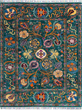 Afghan Chobi Green Rectangle 5x7 ft Wool Carpet 140011
