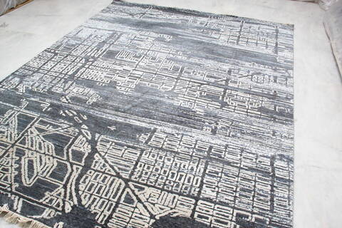 Modern-Contemporary Grey Hand Knotted 710 X 101 Area Rug 905-140017 Image 7