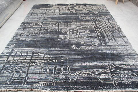Modern-Contemporary Grey Hand Knotted 710 X 101 Area Rug 905-140017 Image 8