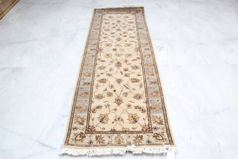 Chobi Beige Runner Hand Knotted 29 X 79 Area Rug 905-140018 Image 1