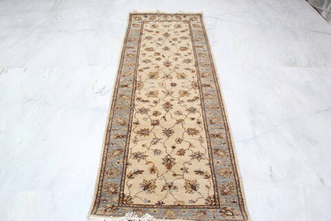 Chobi Beige Runner Hand Knotted 29 X 79 Area Rug 905-140018 Image 3