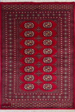 Bokhara Red Hand Knotted 4'2" X 6'0"  Area Rug 700-140417