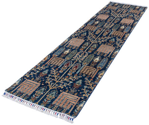 Chobi Blue Runner Hand Knotted 27 X 102 Area Rug 700-140437 Image 2