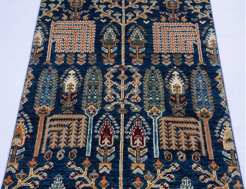 Chobi Blue Runner Hand Knotted 27 X 102 Area Rug 700-140437 Image 3