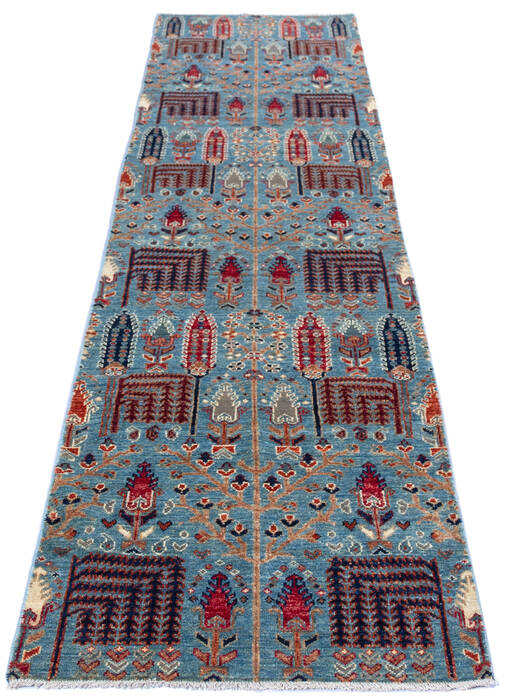 Chobi Blue Runner Hand Knotted 26 X 97 Area Rug 700-140441 Image 1