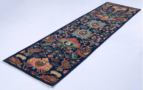 Chobi Blue Runner Hand Knotted 26 X 96 Area Rug 700-140443 Image 2
